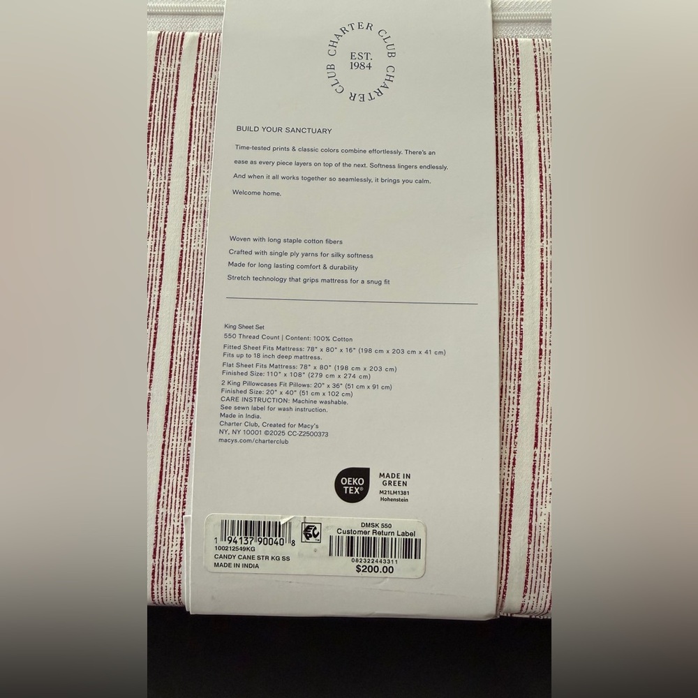 NWT Charter Club 550 Thread Count 100% Cotton 4-Pc. Sheet Set, King - Picture 6 of 8